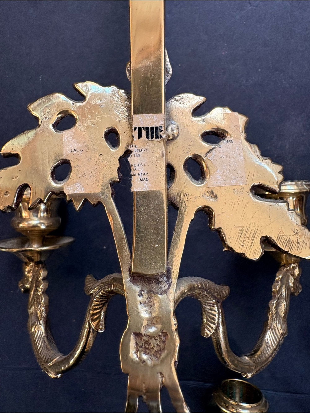 Vintage Hollywood Regency 16 inch Pair of Brass Wall Sconces With Oak and Horse - Picture 7 of 7